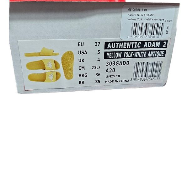 Kappa Authentic Adam 2 Yellow Yolk White Antique Youth Unisex SZ USA 5 SLIDES - Picture 5 of 6